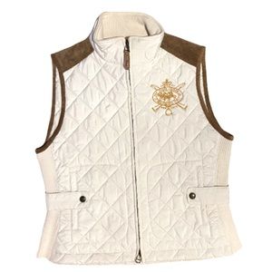 Ralph Lauren Women’s Challenge Crest Quilted Vest With Suede Trim~Ivory~Size L